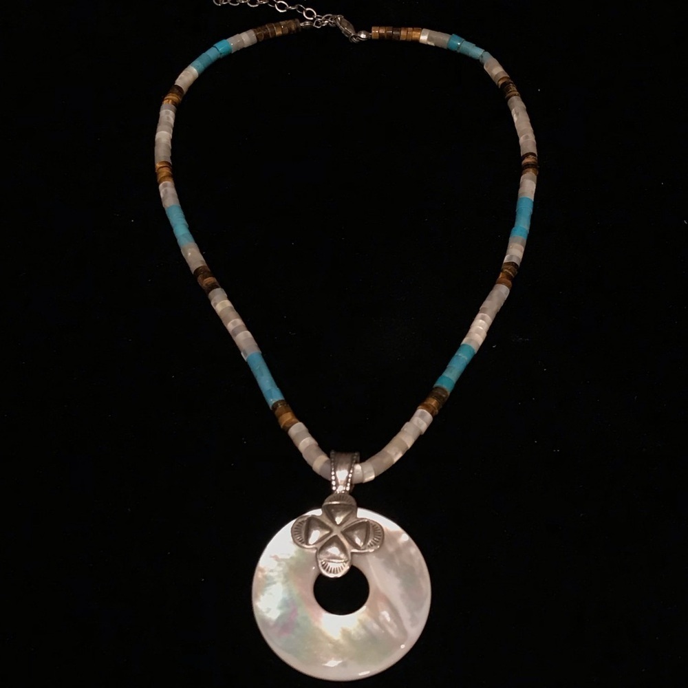 Shube Dakota West Sterling Mother of Pearl Pendant Heishi Bead Necklace